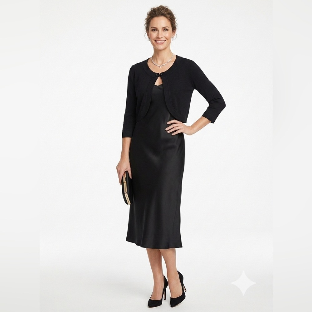 Dressbarn Black Cropped Bolero Cardigan Size 4 3/4 Sleeve
